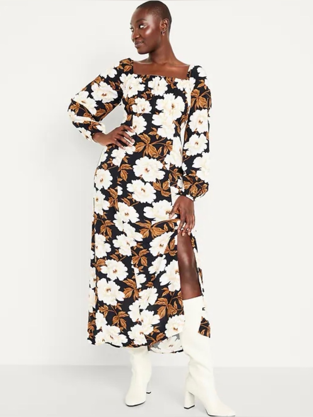 NWT Old Navy Waist-Defined Square-Neck Maxi Dress Women’s Size XL Floral Printed